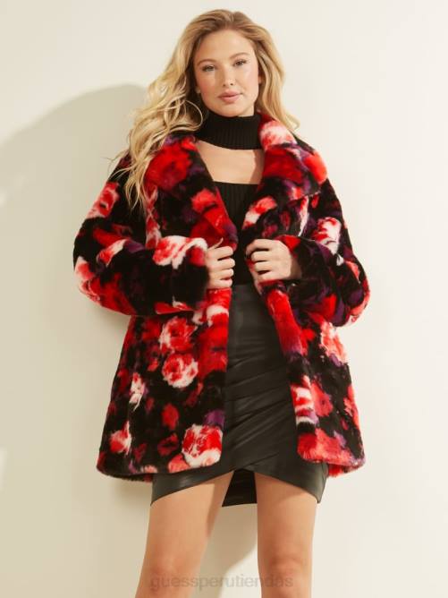 GUESS abrigo alanis mujer 0P8X1891 rosas jacquard rosa y b vestir