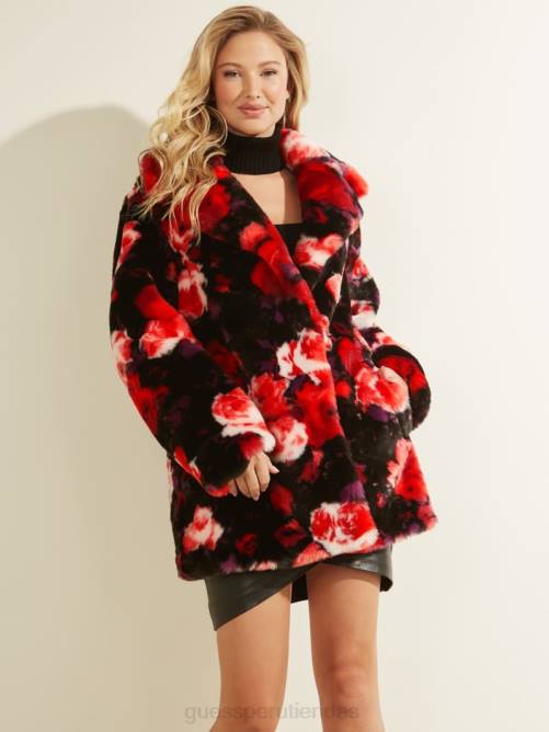 GUESS abrigo alanis mujer 0P8X1891 rosas jacquard rosa y b vestir