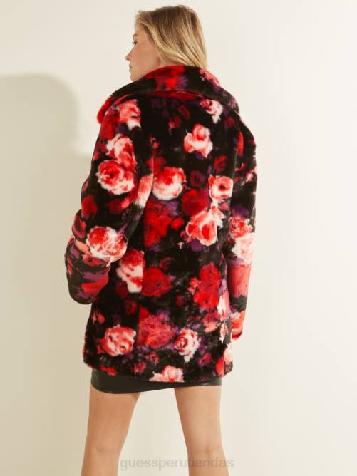 GUESS abrigo alanis mujer 0P8X1891 rosas jacquard rosa y b vestir