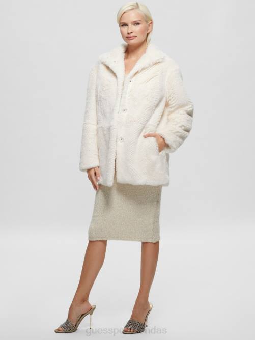 GUESS abrigo michelina de piel sintética mujer 0P8X1885 blanco crema vestir