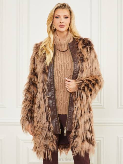 GUESS abrigo peludo dinah mujer 0P8X1977 bourbon oscuro con clásico vestir
