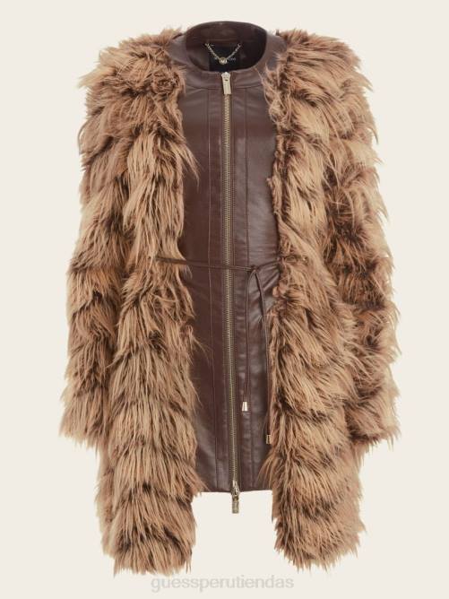 GUESS abrigo peludo dinah mujer 0P8X1977 bourbon oscuro con clásico vestir
