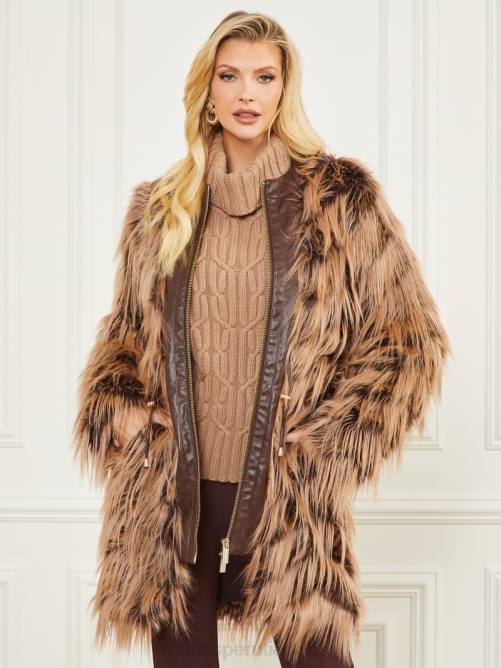 GUESS abrigo peludo dinah mujer 0P8X1977 bourbon oscuro con clásico vestir
