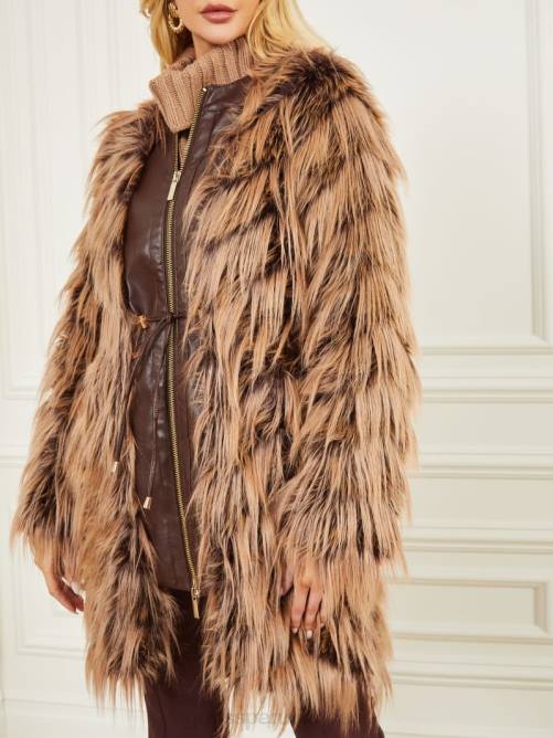 GUESS abrigo peludo dinah mujer 0P8X1977 bourbon oscuro con clásico vestir