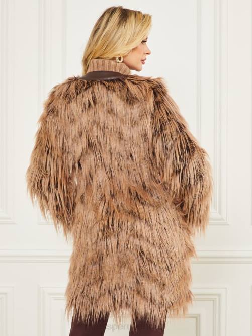 GUESS abrigo peludo dinah mujer 0P8X1977 bourbon oscuro con clásico vestir