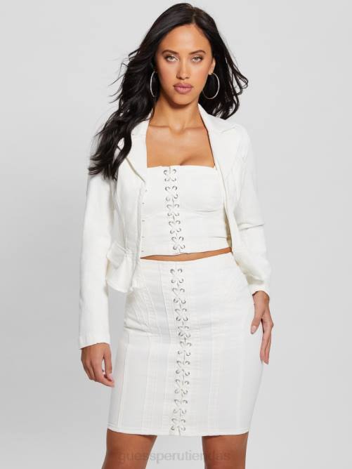 GUESS blazer de mezclilla con cordones eco cecila mujer 0P8X81 blanco puro vestir