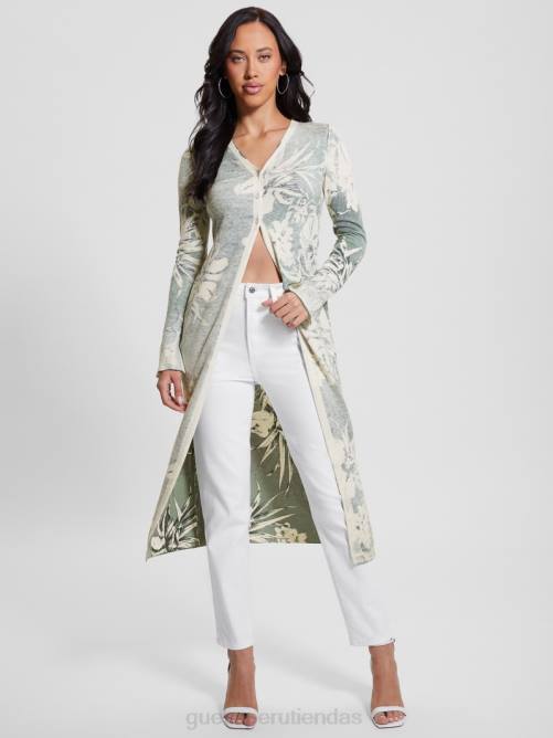 GUESS cárdigan largo odette mujer 0P8X1747 estampado de selva de helechos polvorientos vestir