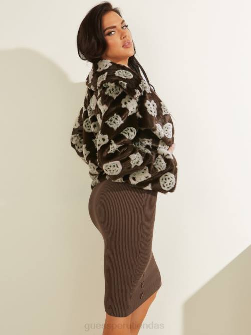 GUESS chaqueta Maddalena de piel sintética con logo mujer 0P8X1829 Combinación jacquard marrón 4g vestir