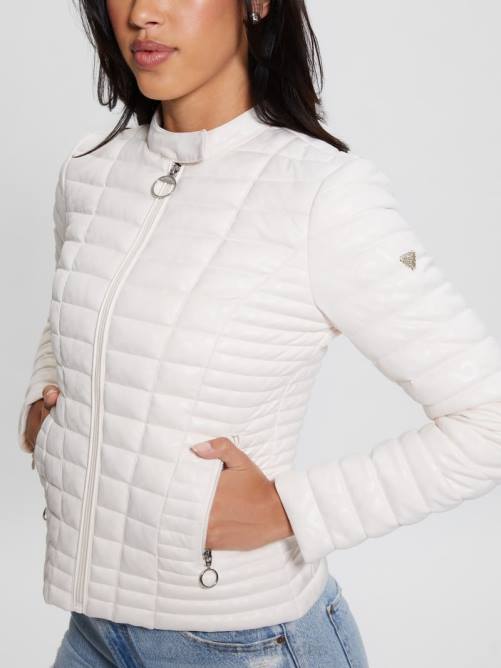 GUESS chaqueta acolchada con logo vona mujer 0P8X1865 tono pergamino vestir