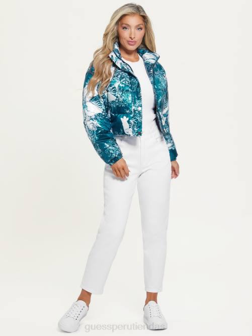 GUESS chaqueta acolchada corta gabi mujer 0P8X1952 estampado verde azulado del jardín campestre vestir