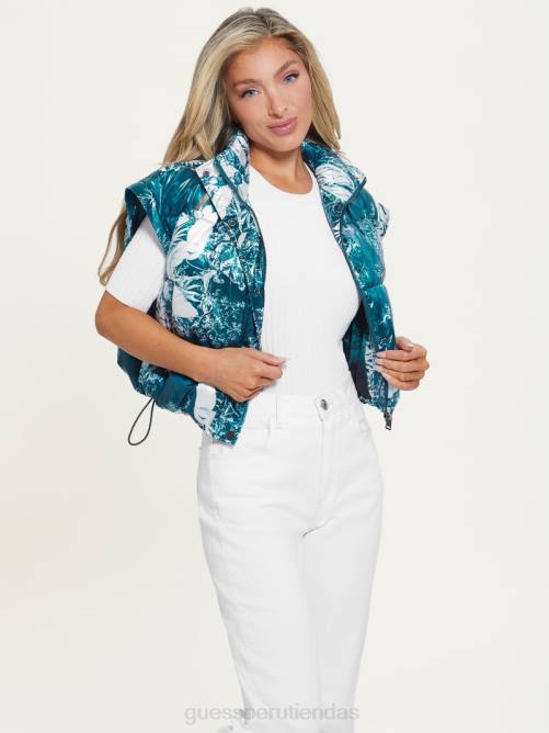 GUESS chaqueta acolchada corta gabi mujer 0P8X1952 estampado verde azulado del jardín campestre vestir