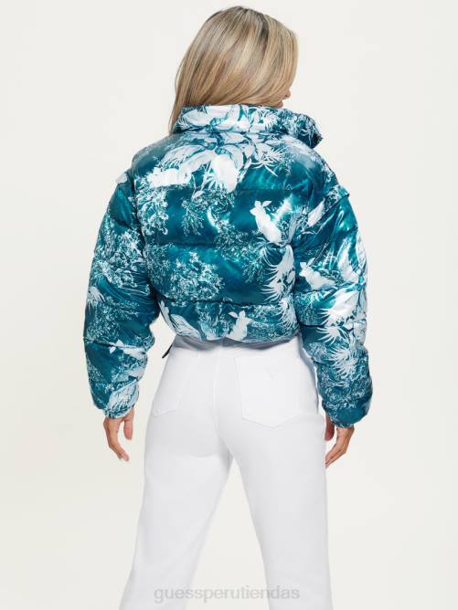 GUESS chaqueta acolchada corta gabi mujer 0P8X1952 estampado verde azulado del jardín campestre vestir