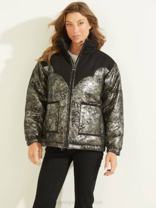 GUESS chaqueta acolchada de cuero loise mujer 0P8X1887 negro vestir