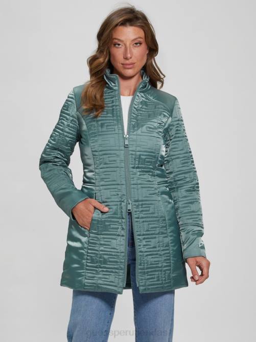 GUESS chaqueta acolchada larga estilo marino mujer 0P8X1963 verde azulado polvoriento vestir