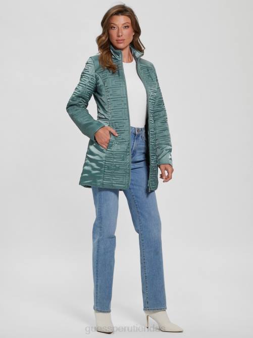 GUESS chaqueta acolchada larga estilo marino mujer 0P8X1963 verde azulado polvoriento vestir