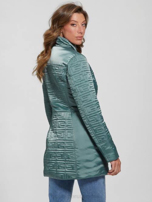 GUESS chaqueta acolchada larga estilo marino mujer 0P8X1963 verde azulado polvoriento vestir