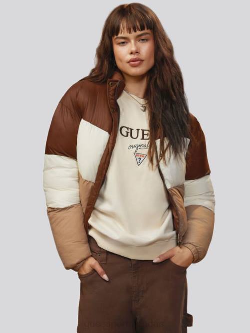 GUESS chaqueta acolchada original mujer 0P8X1848 arena marrón múltiple vestir