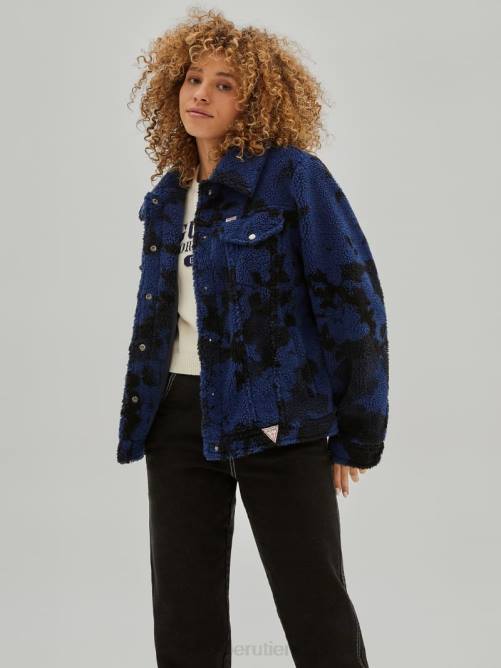GUESS chaqueta camionero sherpa original mujer 0P8X1785 surf azul multi vestir