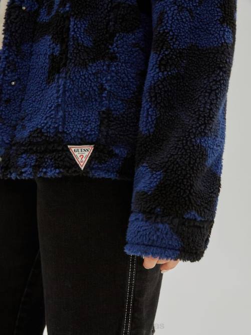 GUESS chaqueta camionero sherpa original mujer 0P8X1785 surf azul multi vestir