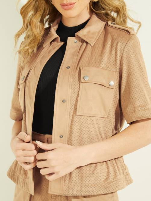 GUESS chaqueta camisa marilena mujer 0P8X1682 arena mojada vestir