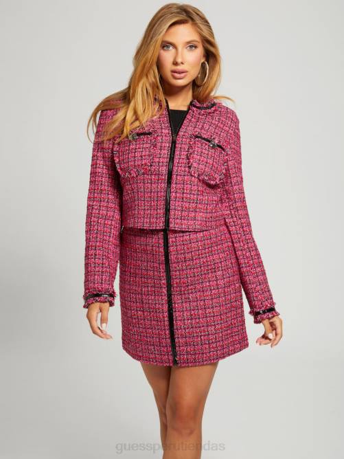 GUESS chaqueta de tweed pervenche mujer 0P8X1959 tweed rojo rosa vestir