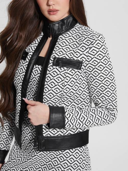 GUESS chaqueta greta geométrica mujer 0P8X1942 logotipo geo jqd blanco/negro vestir