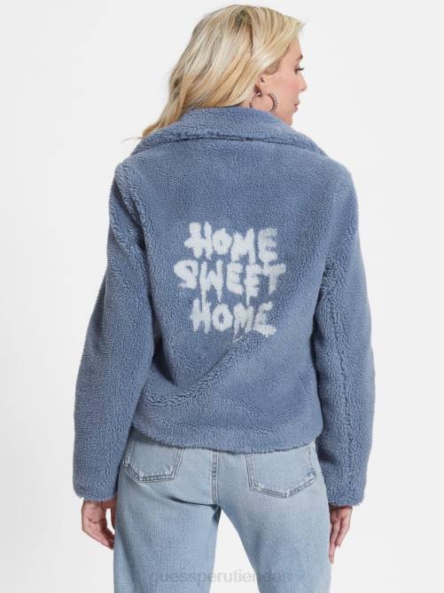 GUESS chaqueta motera daria de sherpa sintética mujer 0P8X1943 azul acero vestir