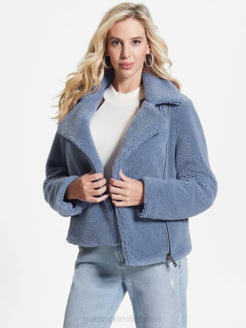 GUESS chaqueta motera daria de sherpa sintética mujer 0P8X1943 azul acero vestir