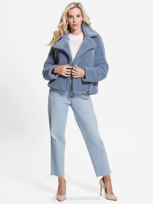 GUESS chaqueta motera daria de sherpa sintética mujer 0P8X1943 azul acero vestir