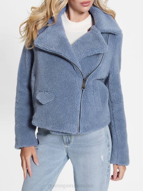 GUESS chaqueta motera daria de sherpa sintética mujer 0P8X1943 azul acero vestir