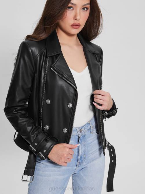 GUESS chaqueta motera de piel sintética olivia mujer 0P8X1754 negro azabache multicolor vestir