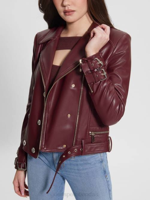 GUESS chaqueta motera de piel sintética olivia mujer 0P8X1790 vino místico multi vestir