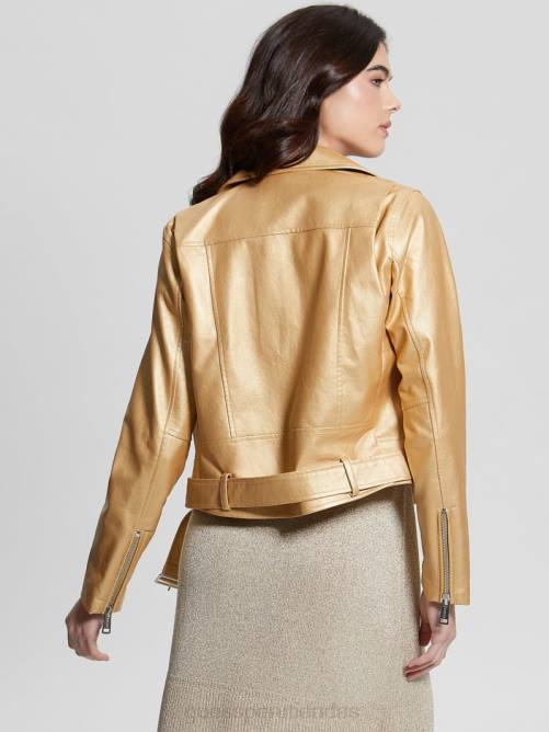 GUESS chaqueta motera lana metalizada de piel sintética mujer 0P8X1769 combinación de lámina de oro vestir
