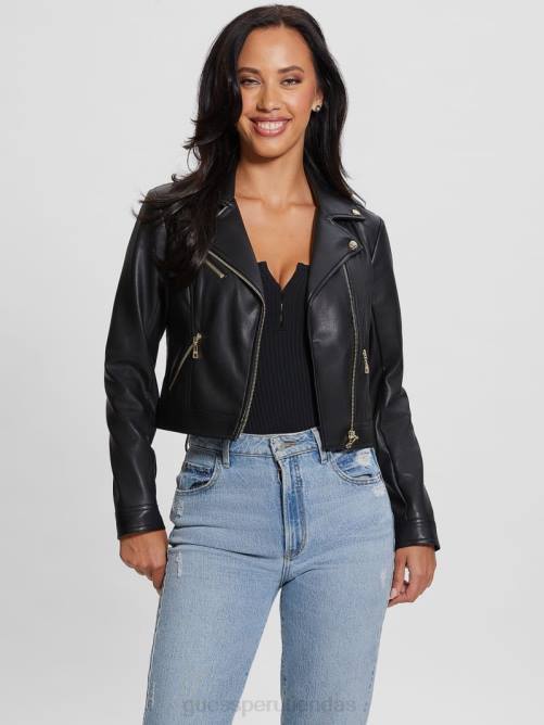 GUESS chaqueta moto corta venom mujer 0P8X1752 negro azabache multicolor vestir