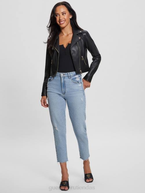 GUESS chaqueta moto corta venom mujer 0P8X1752 negro azabache multicolor vestir
