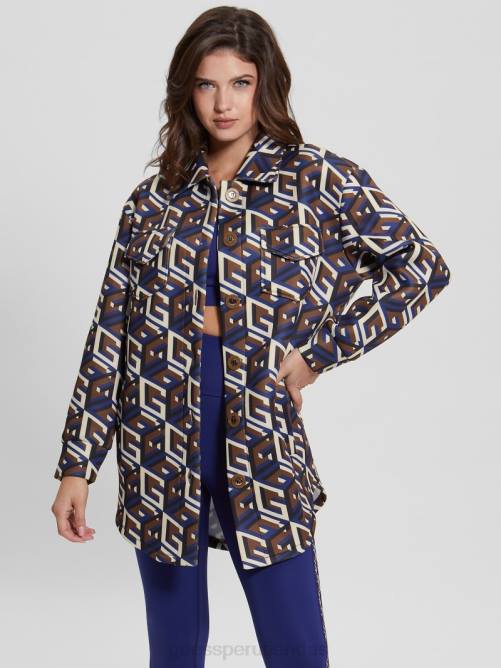 GUESS chaqueta tejida de neopreno emilee mujer 0P8X1542 combo cubo g mediano azul vestir