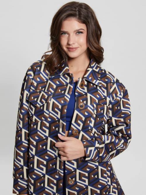 GUESS chaqueta tejida de neopreno emilee mujer 0P8X1542 combo cubo g mediano azul vestir