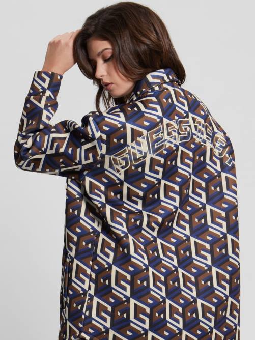 GUESS chaqueta tejida de neopreno emilee mujer 0P8X1542 combo cubo g mediano azul vestir