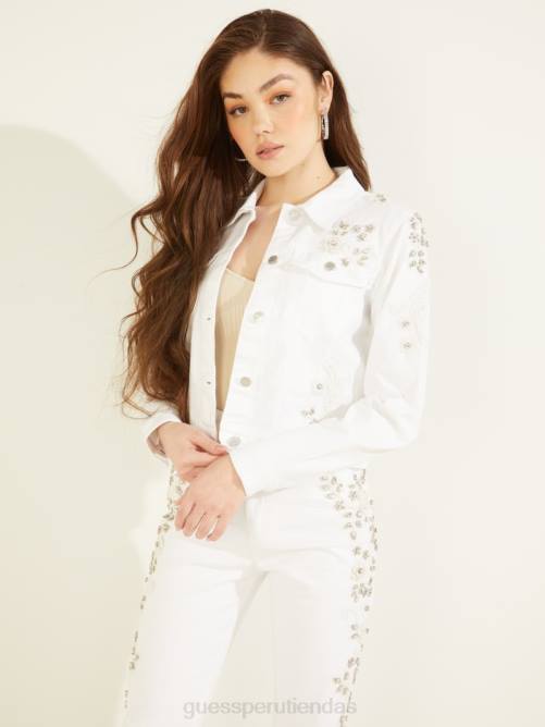 GUESS chaqueta vaquera con adornos adoria mujer 0P8X222 blanco dorado vestir