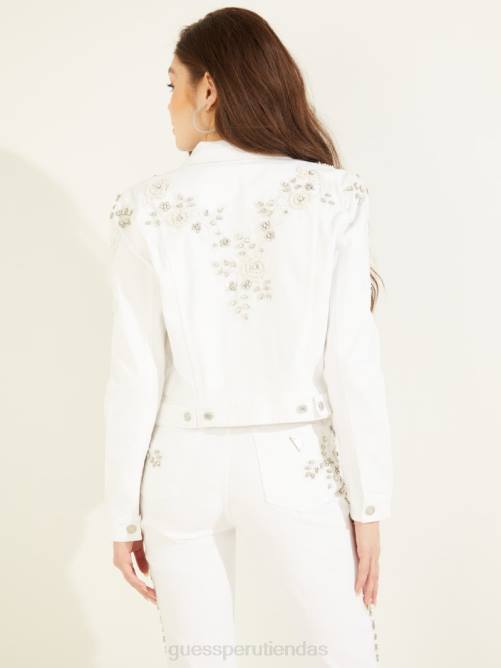 GUESS chaqueta vaquera con adornos adoria mujer 0P8X222 blanco dorado vestir