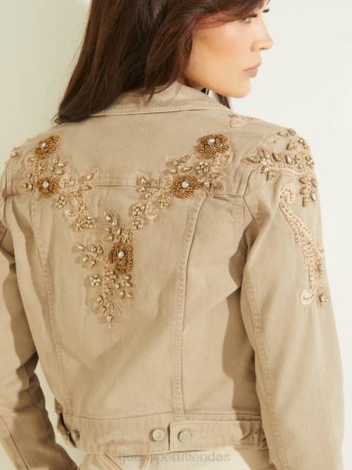 GUESS chaqueta vaquera con adornos adoria mujer 0P8X253 ron dorado vestir