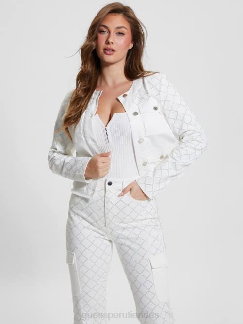 GUESS chaqueta vaquera larissa diamante mujer 0P8X46 blanco brillante vestir