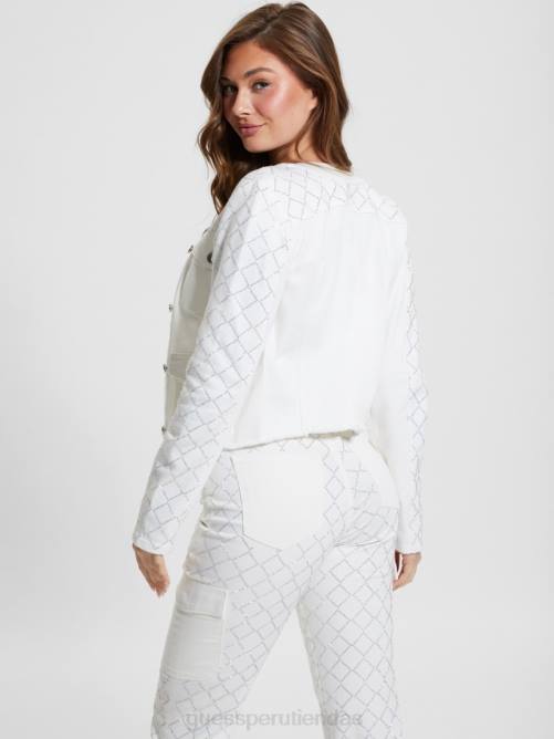 GUESS chaqueta vaquera larissa diamante mujer 0P8X46 blanco brillante vestir