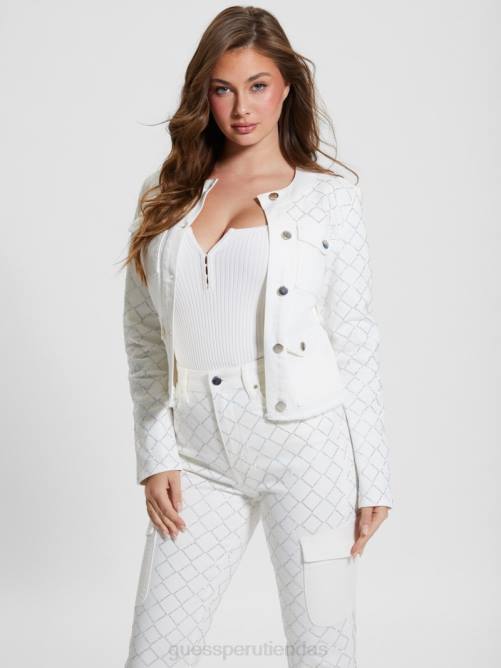 GUESS chaqueta vaquera larissa diamante mujer 0P8X46 blanco brillante vestir