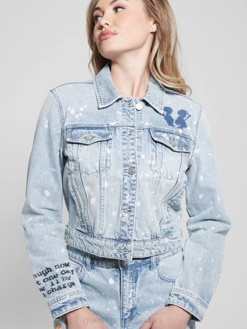 GUESS chaqueta vaquera stevie mujer 0P8X179 chapoteo del artista vestir