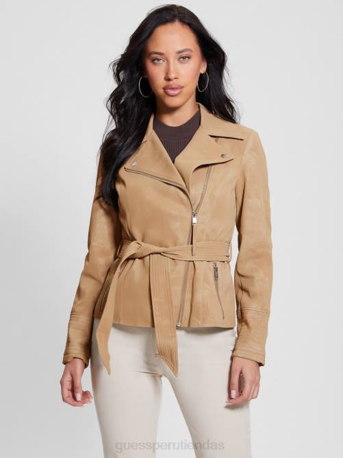 GUESS nueva chaqueta moto agnes con cinturón mujer 0P8X1767 arena mojada multi vestir