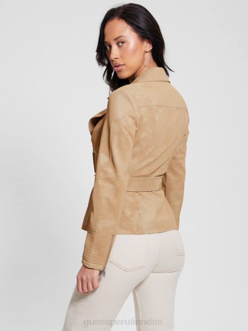 GUESS nueva chaqueta moto agnes con cinturón mujer 0P8X1767 arena mojada multi vestir