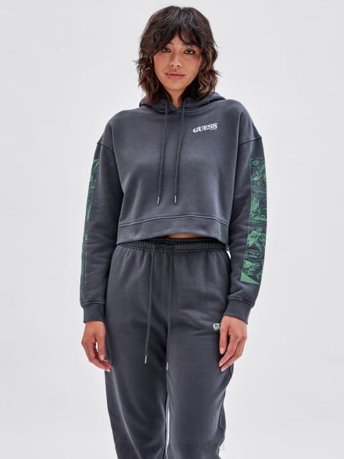 GUESS sudadera corta con capucha originals x batman mujer 0P8X1338 negro azabache multicolor vestir