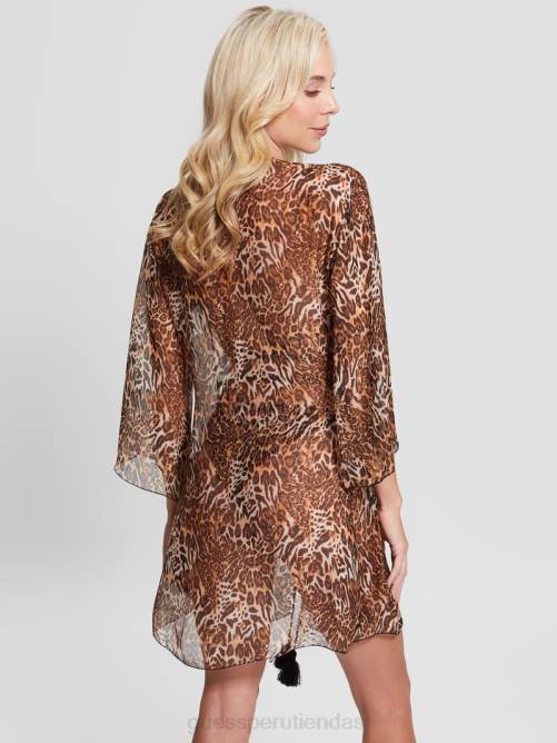 GUESS kimono en mezcla de seda mujer 0P8X2535 combinación icónica de leopardo vestir
