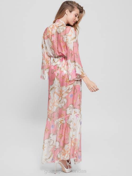 GUESS kimono largo en mezcla de seda mujer 0P8X2562 mar y concha por todas partes pi vestir